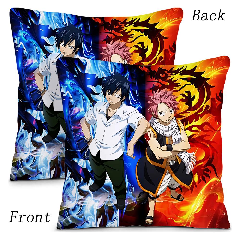 Classic Comics Anime Fairy Tail Pillow Covers Cartoon Sofa Decorative Home Double-Sided Printing Short Plush Cute Cushion Cover