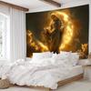 2D Blessed Mother Mary Tapestry Religious Statue with Golden Light and Moon Wall Decor Cloth for Home & Bedroom