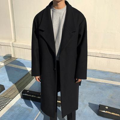 Autumn and Winter Thickened Woolen Coat Men's Mid-length Korean Style Trendy Men's Loose Windbreaker Woolen Coat
