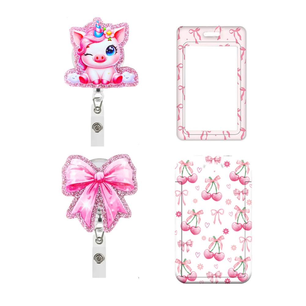 Retractable Card Holder Pink Acrylic Badge Holder Expansion Buckle Badge Clip Pink Bow Badge Cover For Event Souvenirs