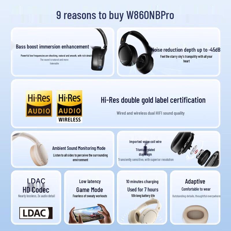 Edifier W860NB Pro Wireless ANC Over-Ear Headphones