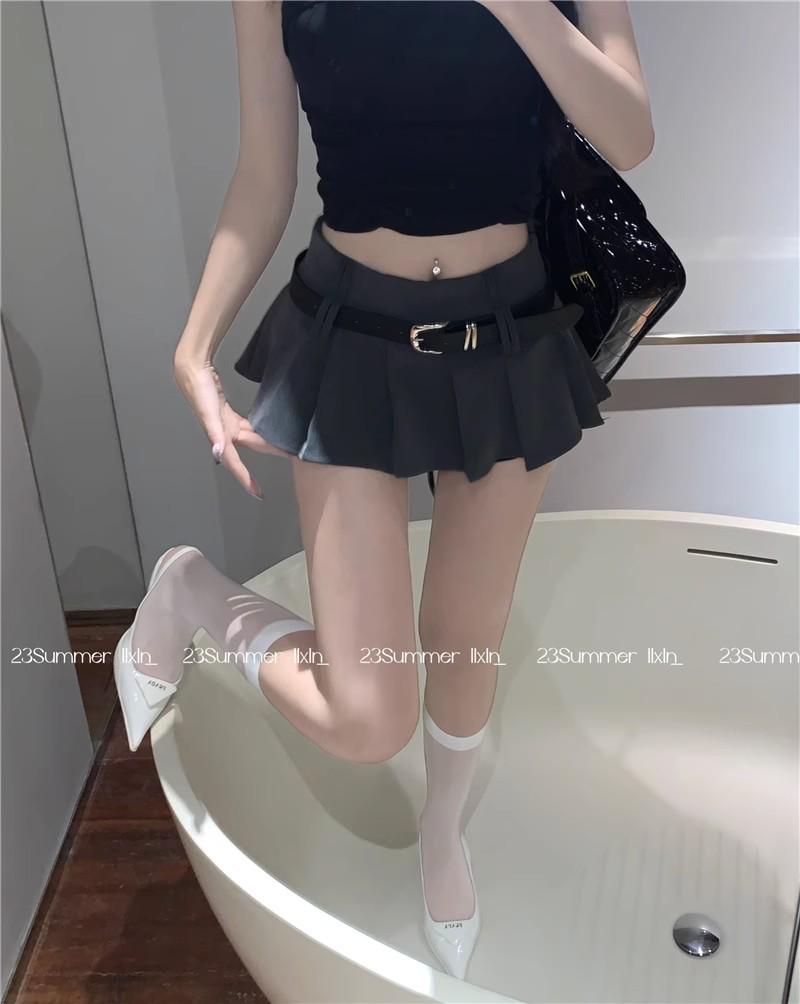 High-Waisted Pleated A-Line Mini Skirt with Belt for Petite Women - Versatile Summer Style