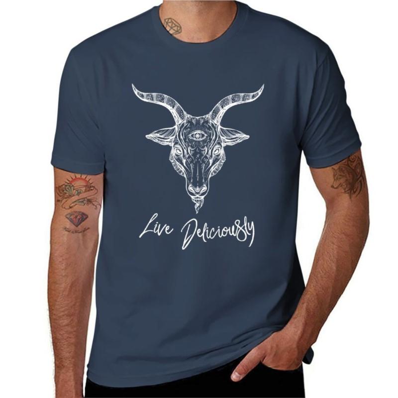 

Oversized t-shirt man clothes T-shirts for men cotton Black Phillip the Goat - Live Deliciously T-Shirt S