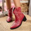 Women's Size 33-46 Embroidered Ankle Boots, Square Toe Western Heels, Slip-On Wholesale Booties for Women