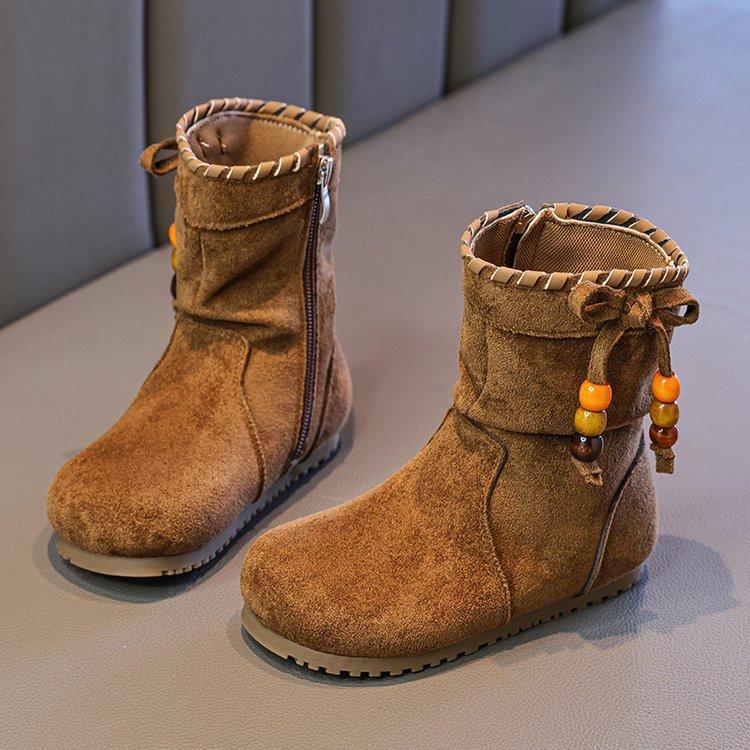 Korean version of girls' retro leather boots 2025 autumn and winter new baby fashion versatile casual soft-soled girls medium boots