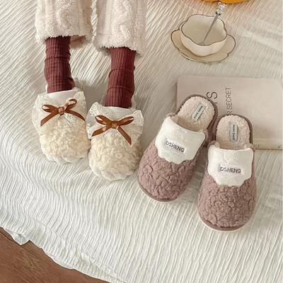 New Lace Bow Home Cotton Slippers Winter Cotton Slippers Male and Female Couples