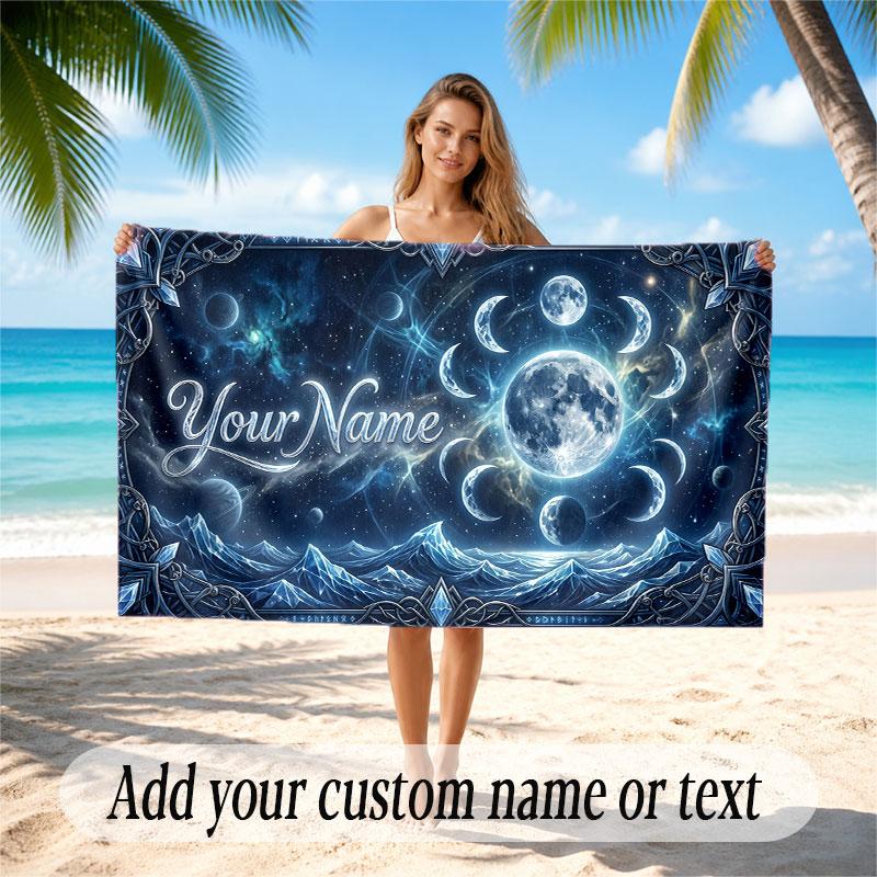 Space Cosmic Theme Soft Beach Towel Personalized Custom Name Text Towel Portable for Beach Pool Travel