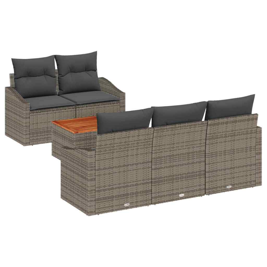 Garden Sofa Set with Cushions 6 pcs Grey Poly Rattan