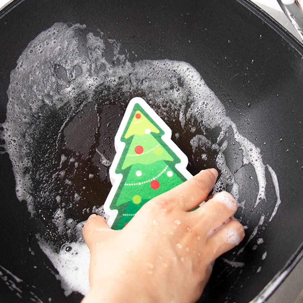 Christmas Sponges Kitchen Dual Sided Scrub Bowl Pot Cleaning Sponge Santa Christmas Tree Gingerbread Man Cleaning Tools
