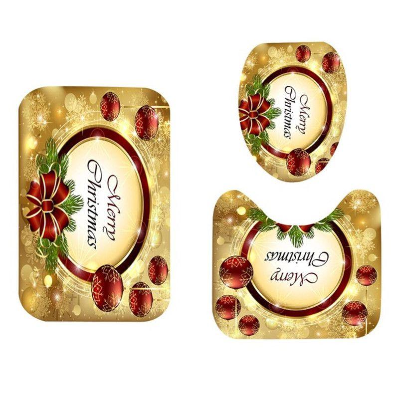

Christmas Curtain Shower Toilet Seat Cover Mat Pads Rug Bathroom Set Decoration Gold 3pcs,One Size