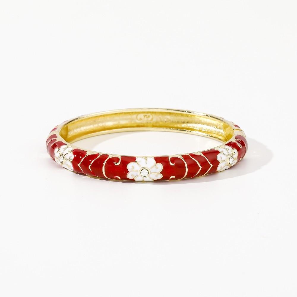 Enamel Vintage Cloisonne Bangle Big Floral Traditional Chinese Flower Bangle Classic Vintage Women's Hand Bracelet Jewelry Gifts