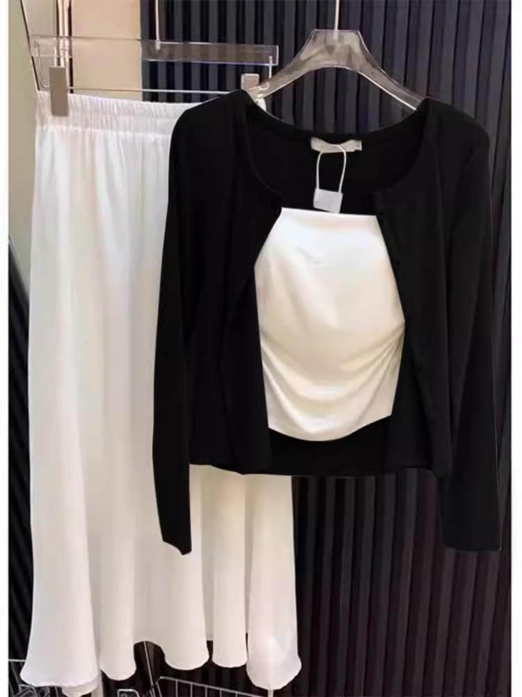 

Шикарный однобортный вязаный кардиган женский топ 2025 весна короткий простой темпераментный универсальный с длинным рукавом серое пальто XL чёрный