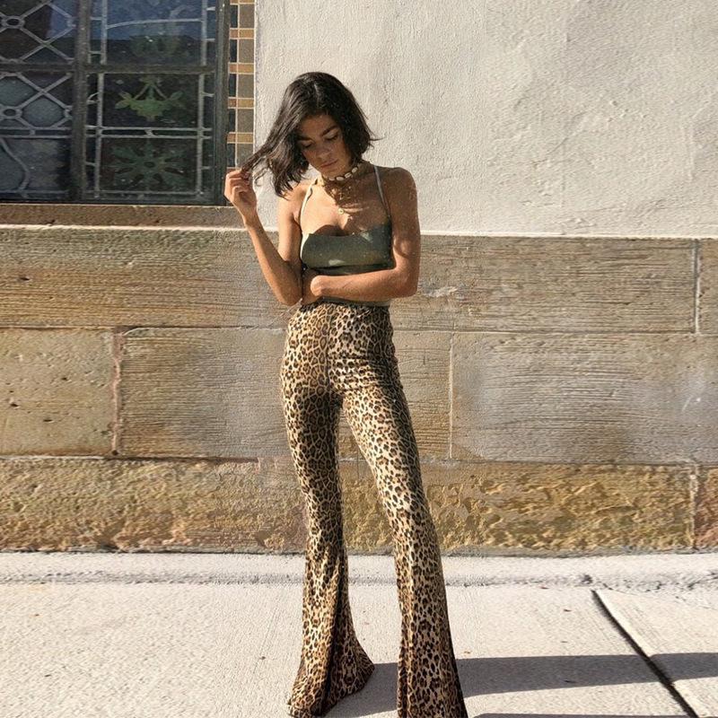 2025 Spring Trendy Women's High-Waisted Leopard Print Flare Pants - European & American Slim-Fit Casual Fashion.