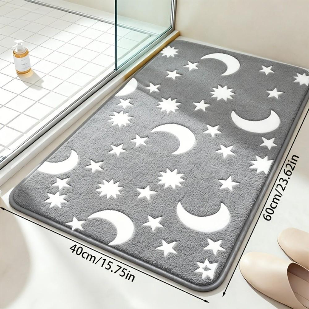 Non Slip Toilet Mat Luminous Moon Star Pattern Floor Carpet New Toilet Floor Mat Shower Room Grey-Square