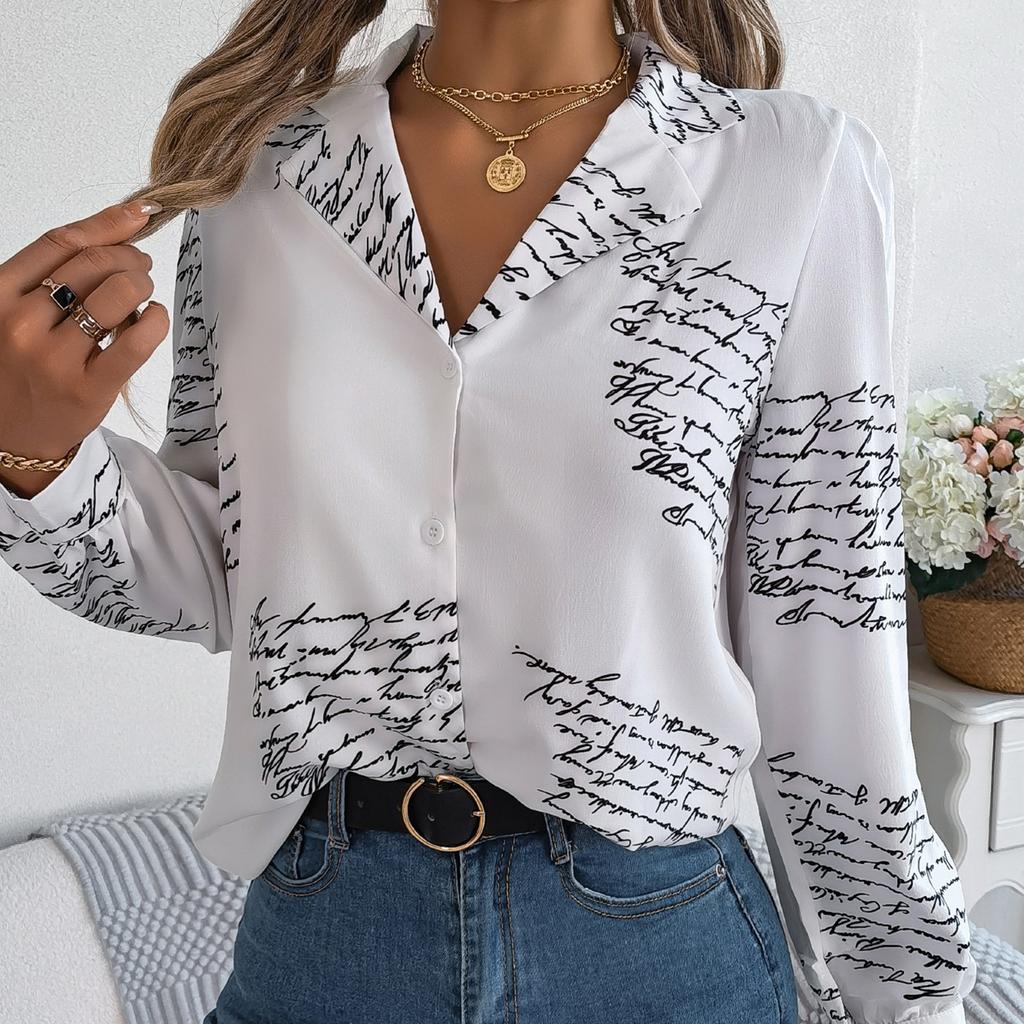 GMXIA Women's Fashion Casual Summer Suit Long Sleeve Collar Blouses & Alphabets Shirts