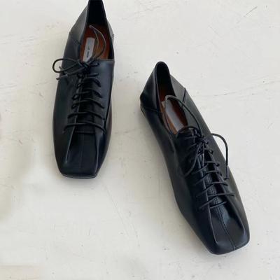Fashion New Retro Soft Sole Single Shoes Women Square Toe Lace-up Solid Colour Flats Lightweight Comfortable Loafers Sapatos Femininos