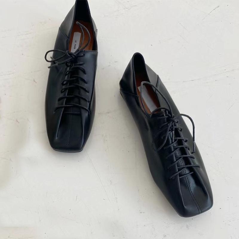 

Мода Новые Ретро Мягкая Подошва Одинарные Туфли Женские Квадратный Носок На Шнуровке Однотонные Балетки Легкие Удобные Лоферы Sapatos Femininos 39 чёрный