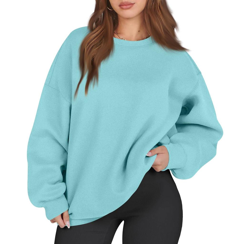 Women's Fashion Long Sleeve Loose Oversize Solid Color Half Zipper Neck Sweater Top With Pockets