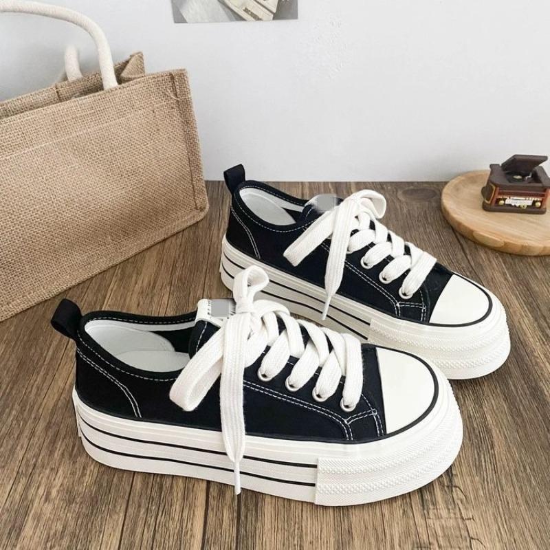 Thick-soled Heightening Little White Shoes New Breathable Autumn Canvas Shoes Casual Versatile Student Muffin Board Shoes Personality