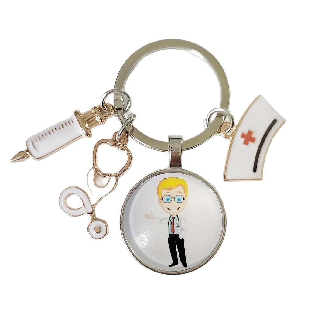 Syringe & Stethoscope Nurse Cap Keychain - Doctor/Nurse Gift