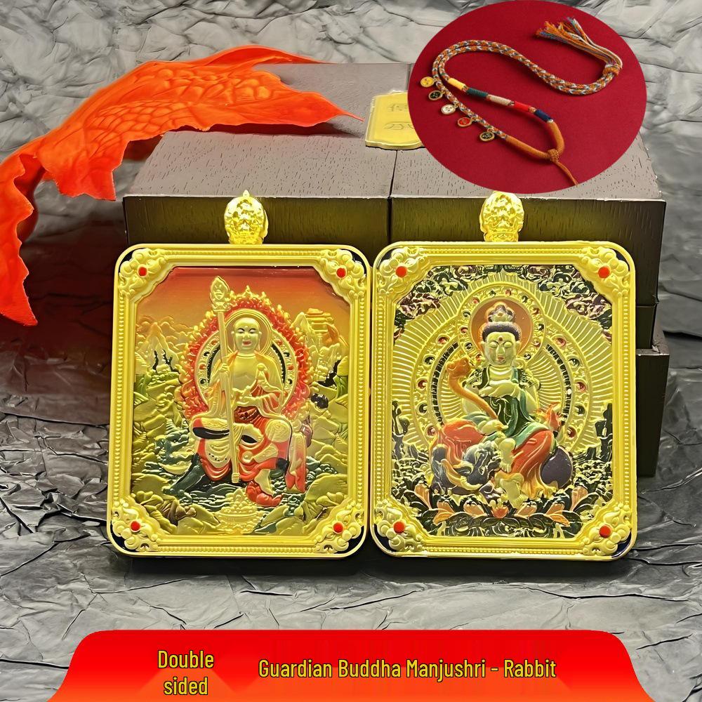 Collana con ciondolo Gahu in acciaio al titanio in stile tibetano con Thangka delle otto divinità guardiane