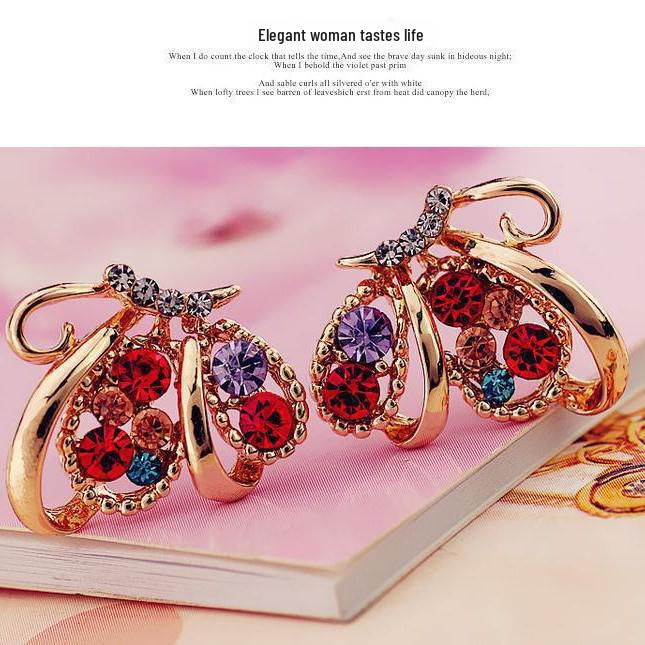 Korean Style Butterfly and Flower Alloy Earrings with Diamonds