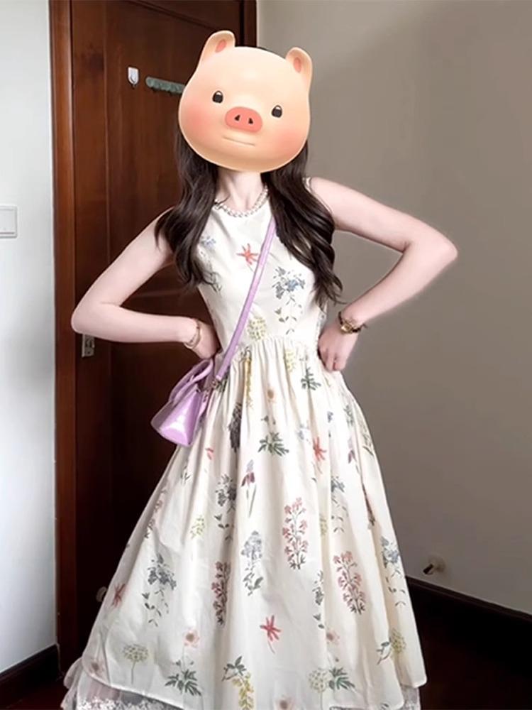 Damen Französisches Blumiges Träger-Sonnenkleid - Ärmelloses Strandurlaubs-Stil Langes Kleid, 2026 Sommer Neuankunft
