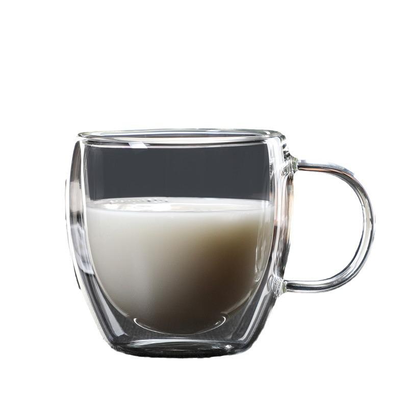 Egg-Shaped Double-Walled Borosilicate Glass Cup with Handle - Insulated for Coffee or Milk.