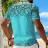 Women Short Sleeve Polo Shirt Dark Blue Teal Spiral Dot Circle Print Half Zip Lapel Top
