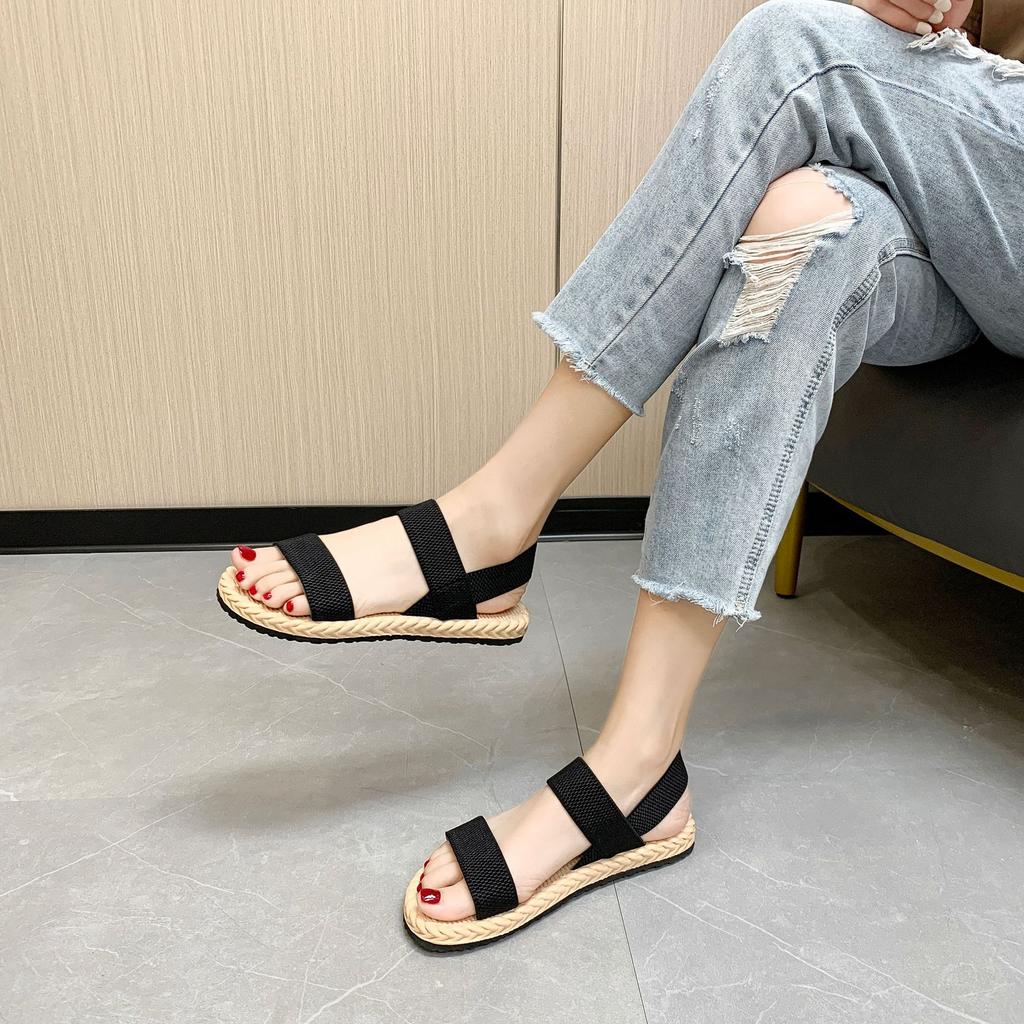 Sandals Women's 2025 Spring New Flat-soled Student Roman Shoes Beach Sandals Soft-soled One-word Large-size Women's Shoes