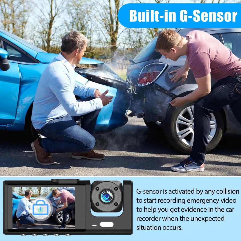 3 Channel Dash Cam for Car Camera Video Recorder Dashcam DVRs Black Box Dual Lens DVR with Rear View Camera 24H Parking Monitor