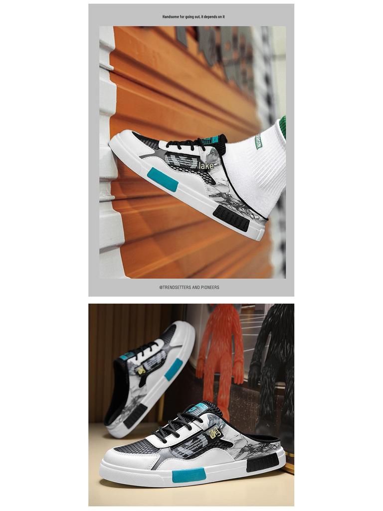 Men's Summer Breathable Mesh Low-Top Closed-Toe Backless Skate Shoes