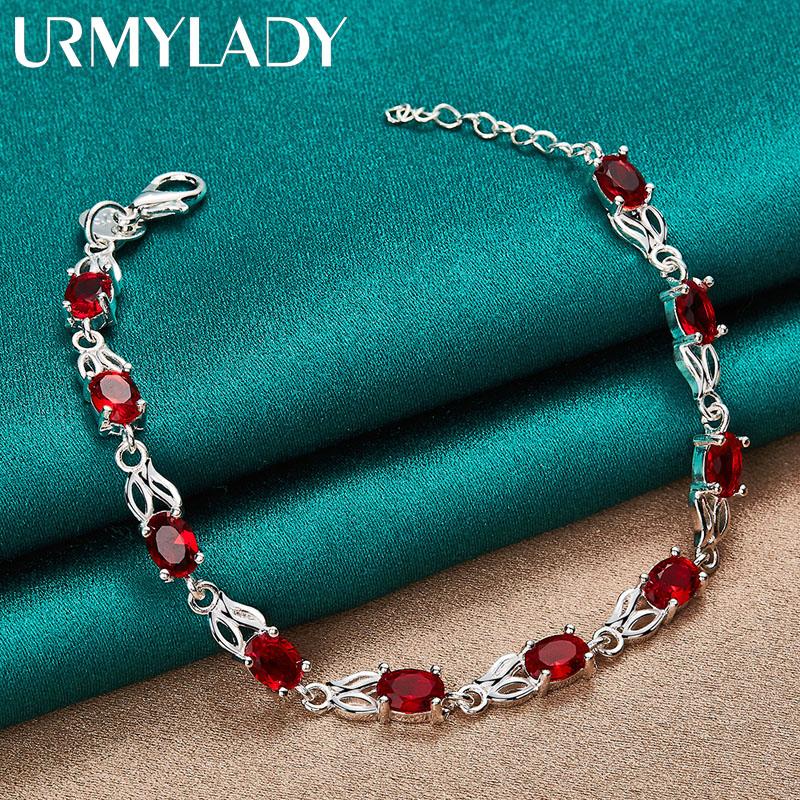 925 Sterling Silver Charm Red AAA Zircon Chain Bracelet For Women Wedding Engagement Celebration Party Fashion Jewelry