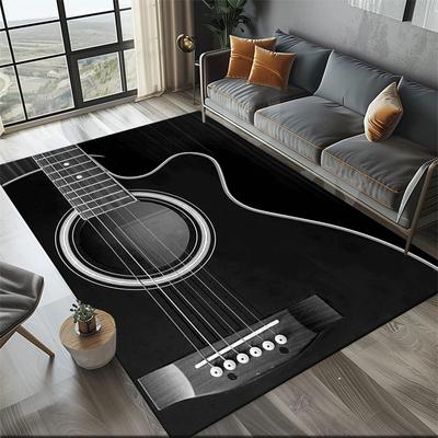 1pc Guitar Design Area Rug Crystal Velvet, Soft & Non-Slip Polyester Mat for Living Room, Bedroom, Study, Game Room