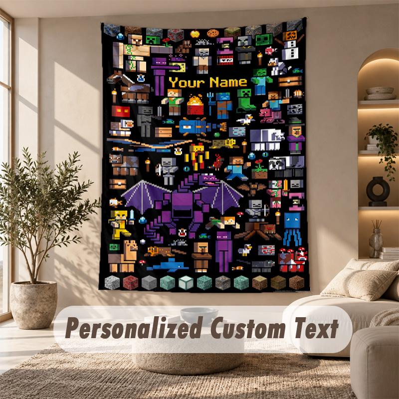 Minecraft Tapestry, Personalized Custom Text, Wall Hanging Tapestry For Living Room Home Wall Decor