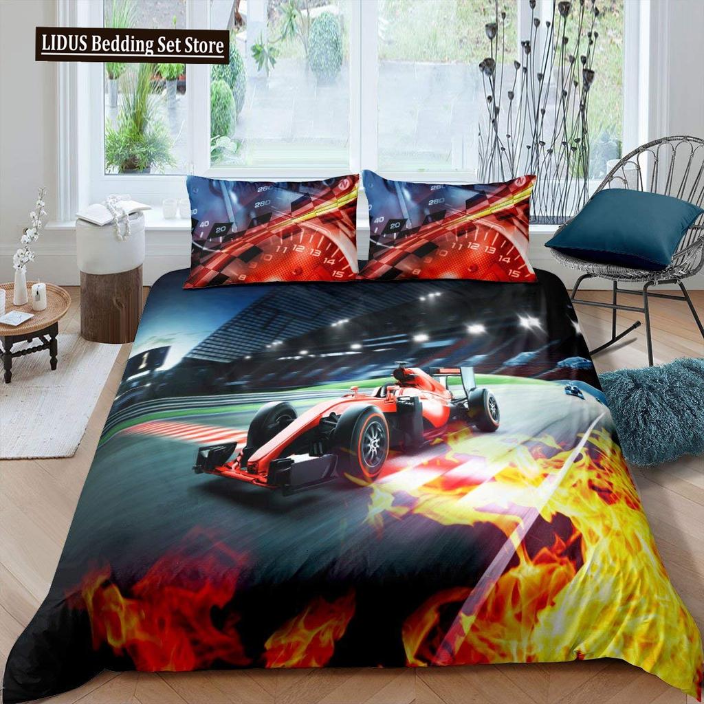 Závodní auto Povlečení Set Velikost Queen 3D Potisk Auta Povlečení Stylová Dekorace Kluci Sport Přikrývka Povlak Rychlost Sportovní Auto Přikrývka Set