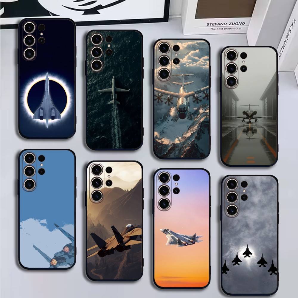 Aircraft Helicopter plane Phone Case For SamsungS25,24,21,22,23,30,Ultra,20,Plus,Fe,Lite,Note,10,9,Soft Black Cover