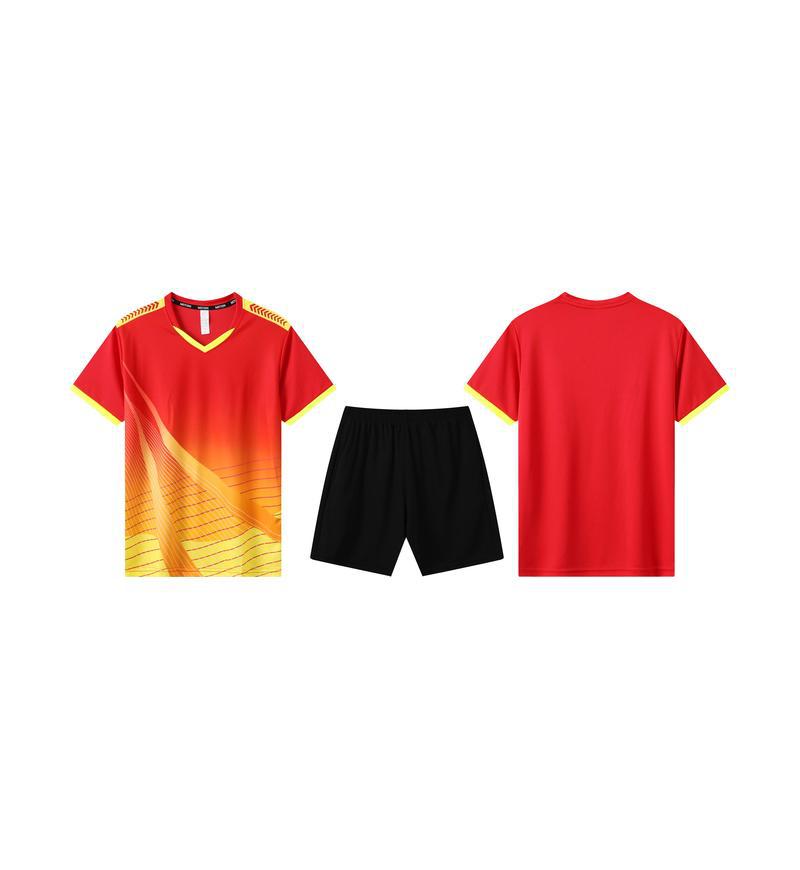 Summer Competition Training Uniform Adult Short Sleeve Sports Team Uniform Loose Football Training Uniform Set Male And Female Children Students 4XS красный