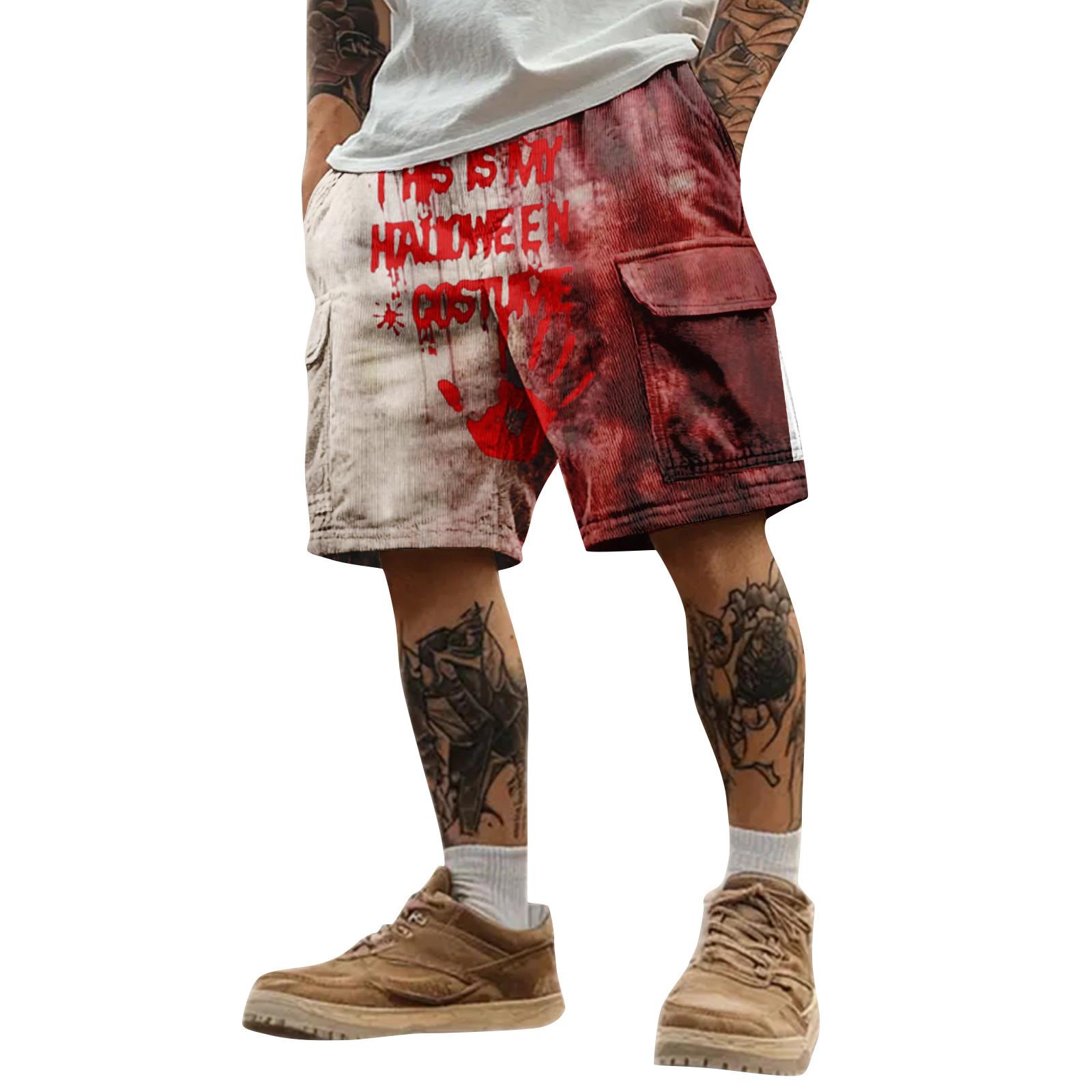 

Men s Halloween Printed Cargo Multi Pocket Loose Casual Sports Shorts XXL