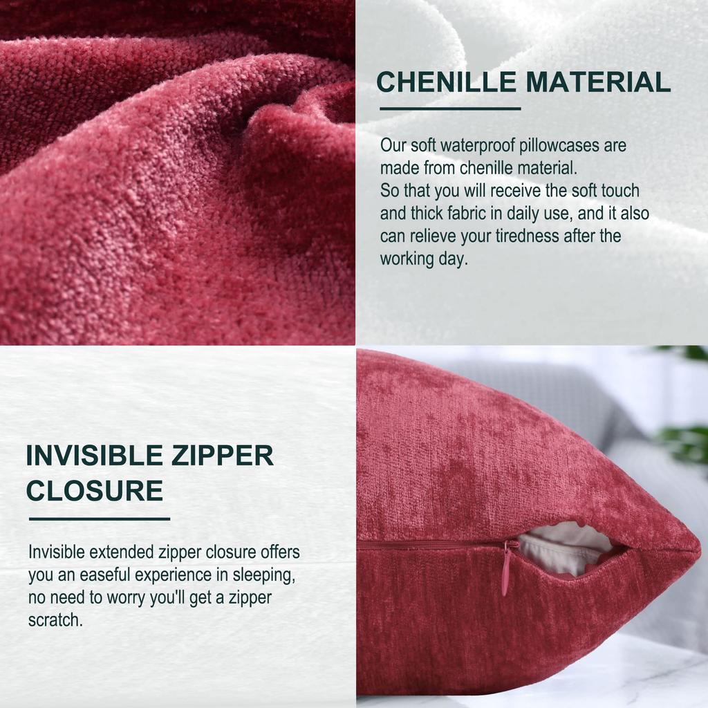 PiccoCasa Cushion Covers, Chenille, Set of 2, Water-Repellent, Scandinavian Style, Stylish, Hidden Zipper, Sofa Back Cover, Decorative Square Pillowca