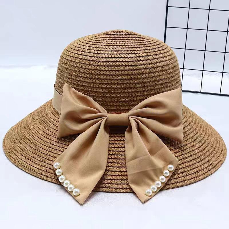 New Bow Pearl Straw Hat Women's Summer Temperament Versatile Casual Face Small Fresh Sun Hat