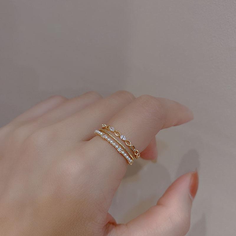 Gold Electroplated Zircon Bow Open Ring - Korean Design Luxury Jewelry