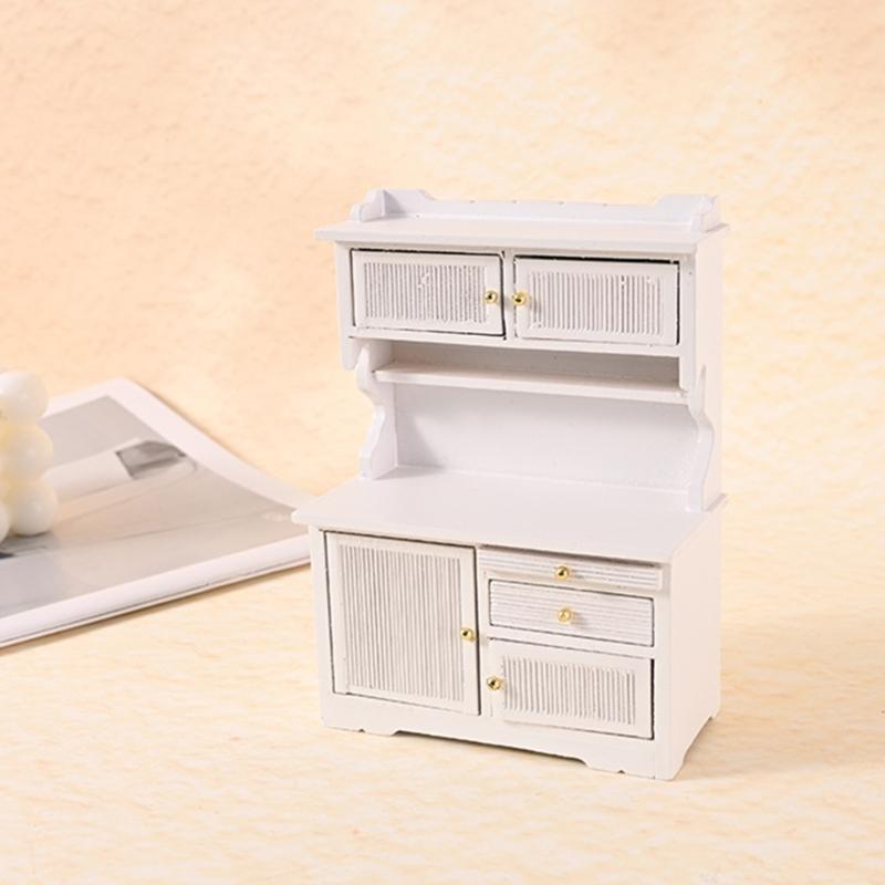 Wooden Miniature Sideboard Cabinet with Functional Door for 1/12 Dollhouses Furnishing Realistic Landscape Scene Decors