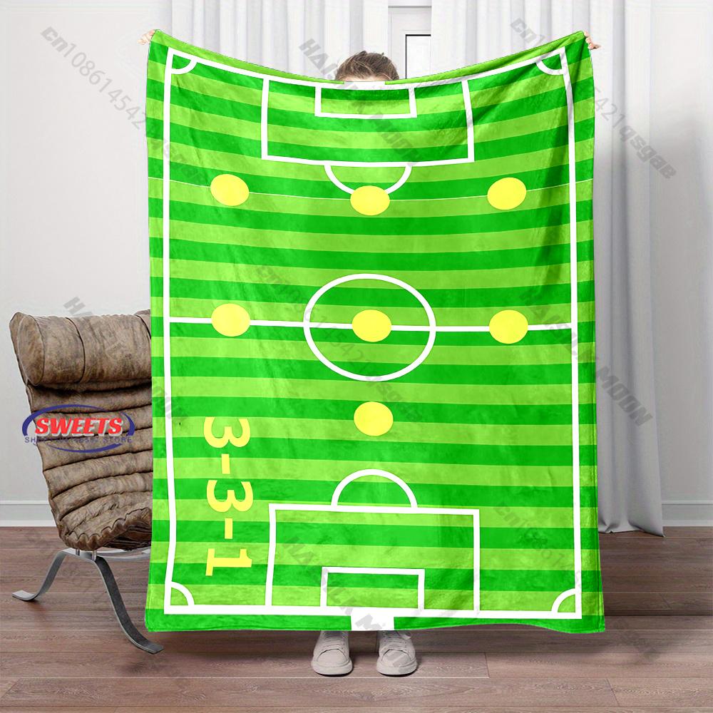 Green Field Football Tactical Print Blanket, Home Sofa Chairs Bed Decor Blanket Football Lovers Gift Blanket Next Day Shipping