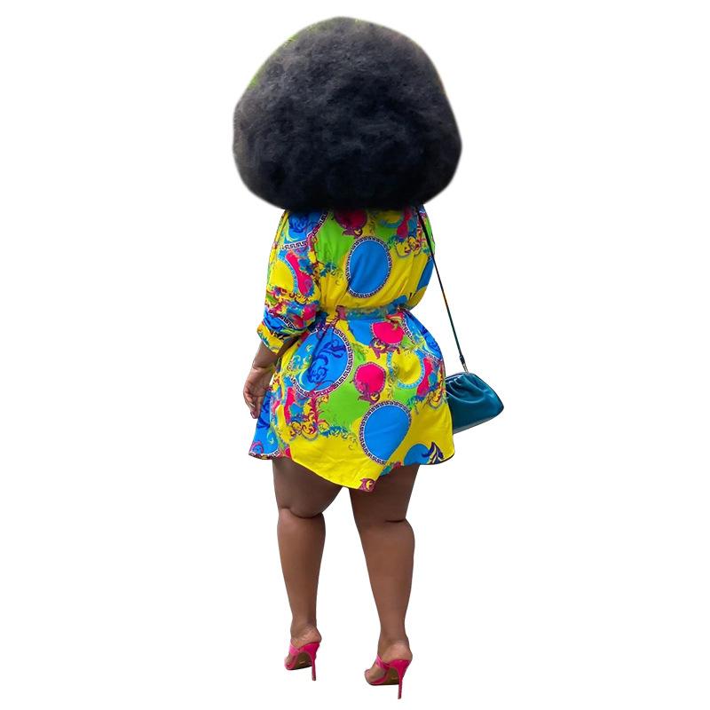 Plus Size Women's Lapel Colorful Print Fashion Sexy Two Piece Suit