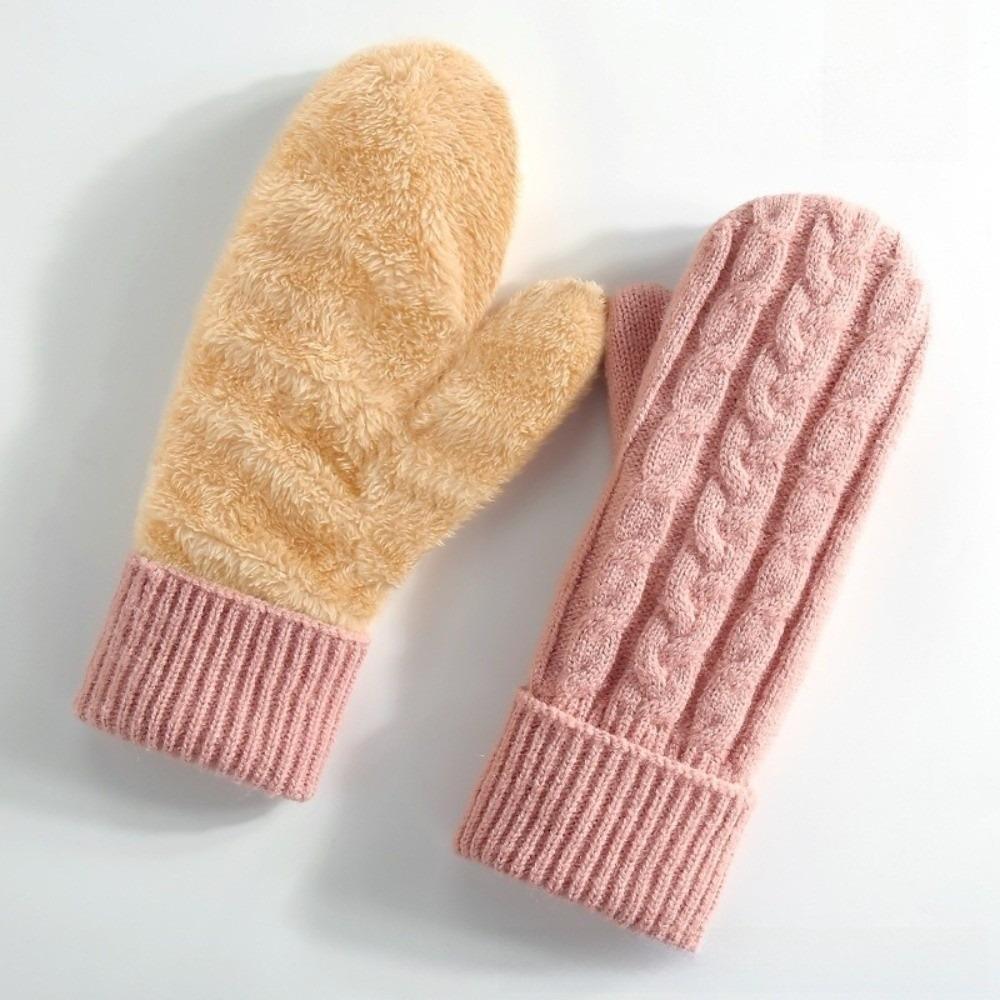 Plush Lined Winter Mittens Double Layer Thermal Mittens New Padded Fingerless Gloves  For Women