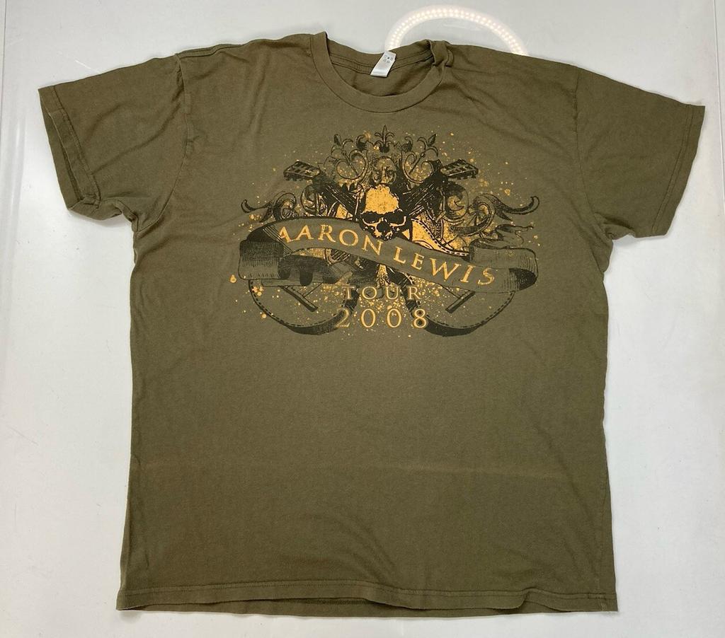 Aaron Lewis 2008 Tour Skull Graphic T-shirt Men XL Green Short Sleeve Music