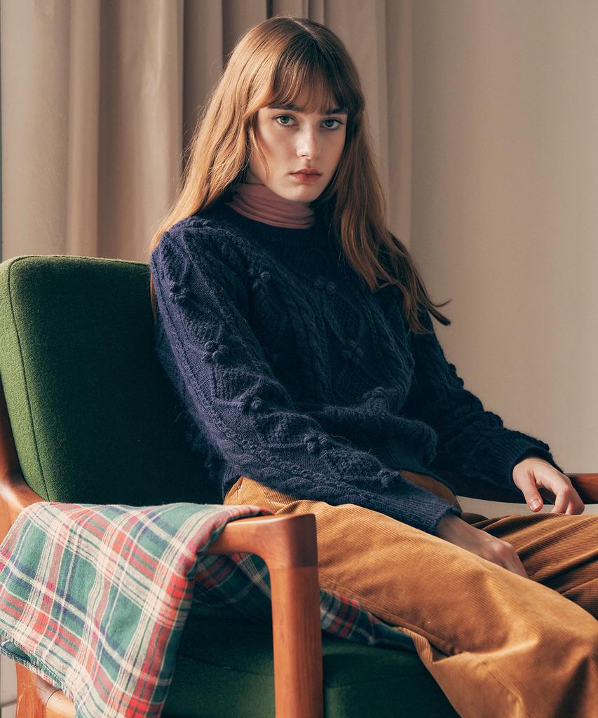 ROLAROLA Pompom Cable Knit Navy