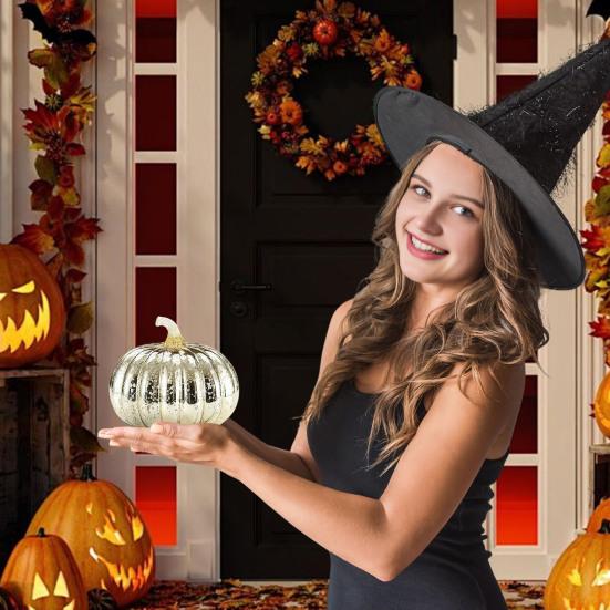 Glass Pumpkin Light Battery Powered LED Light-up Pumpkin Lantern for Halloween Fall Thanksgiving Desk Decor