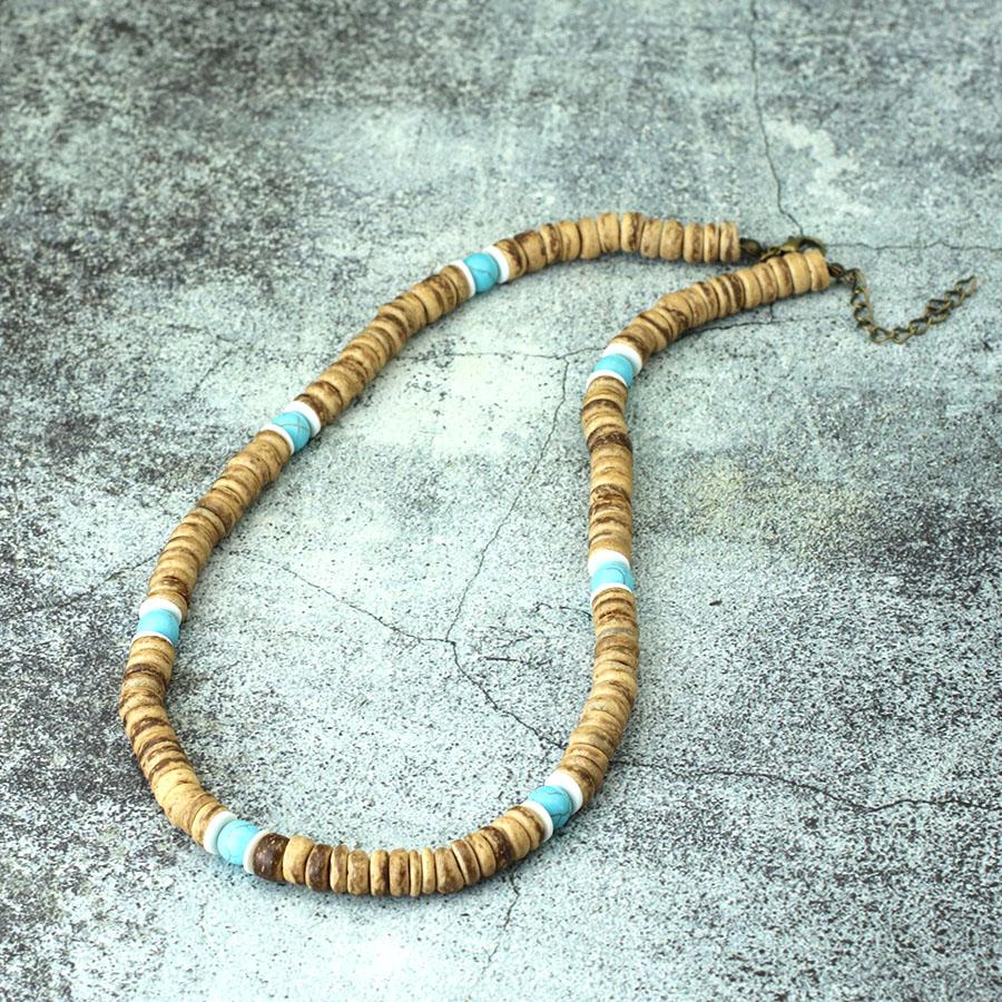 Módní pánský náhrdelník Přírodní kokosová skořápka Dřevěný límec 19 palců Choker Colar Tygří oko Howlitový kámen Collana Dárek pro něj